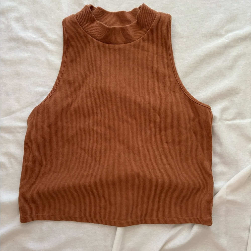 A New Day Ribbed Brown Sleeveless Crop Tank Size XXL